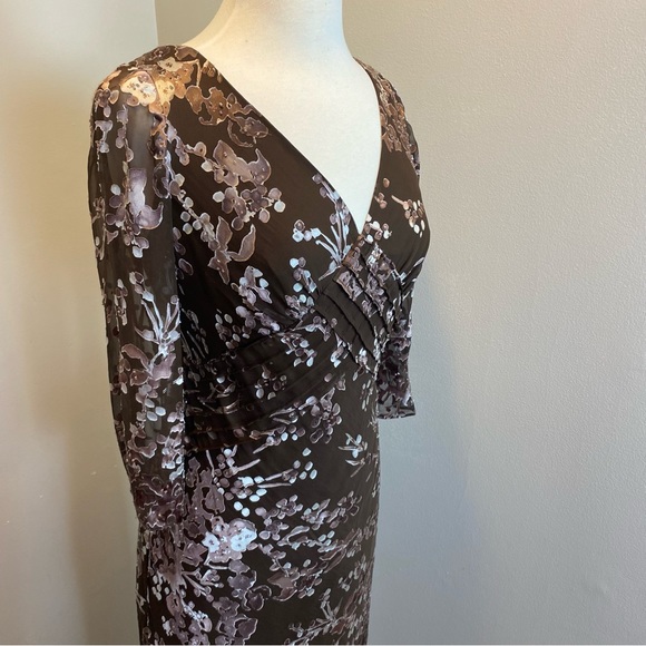 Papell Boutique Brown Velvet Burnout Floral Dress - Picture 3 of 9